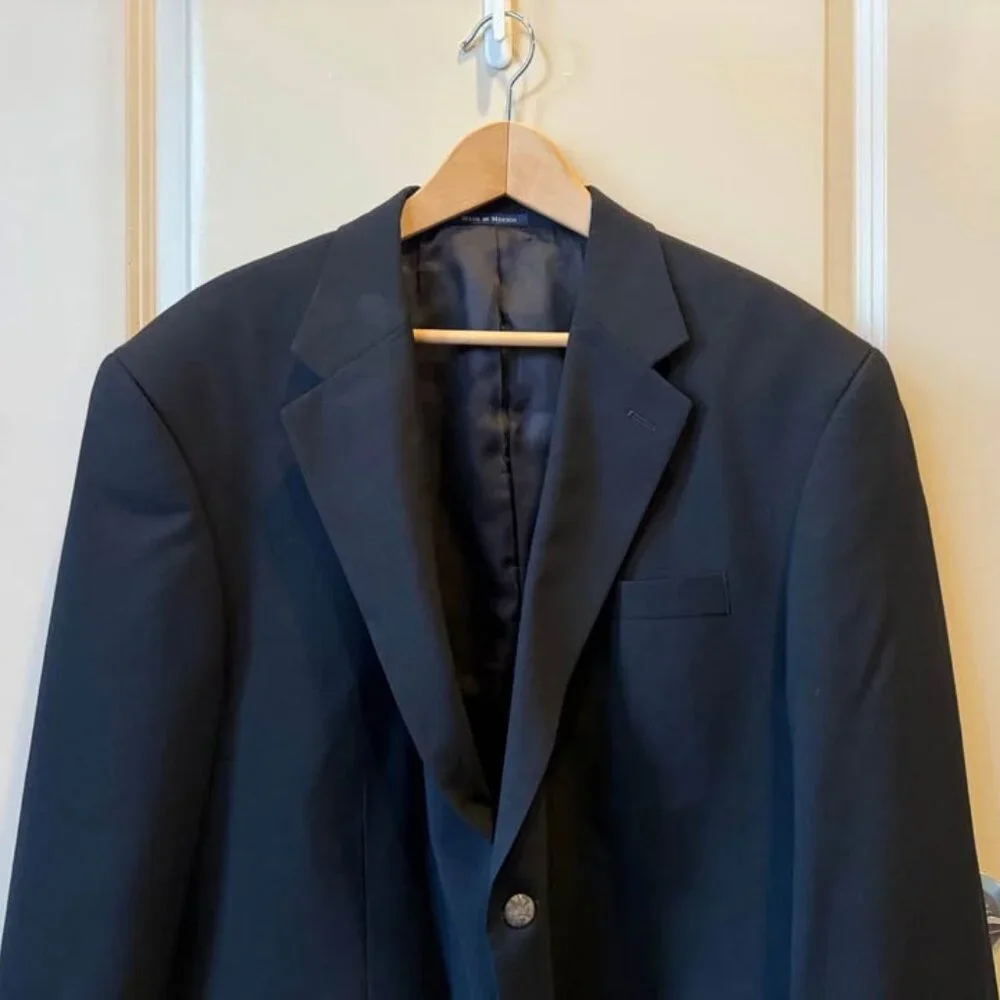 Men’s Lands’‎ End Classic Black Blazer Wool with Rayon Lining - Size 46R